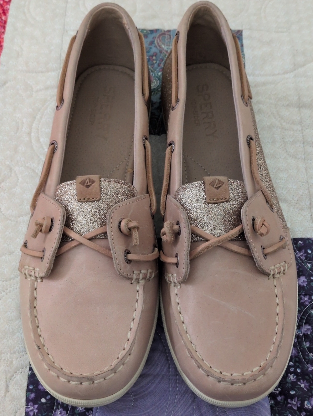 Sperry Women's Nude Pink Glitter Boat Loafers